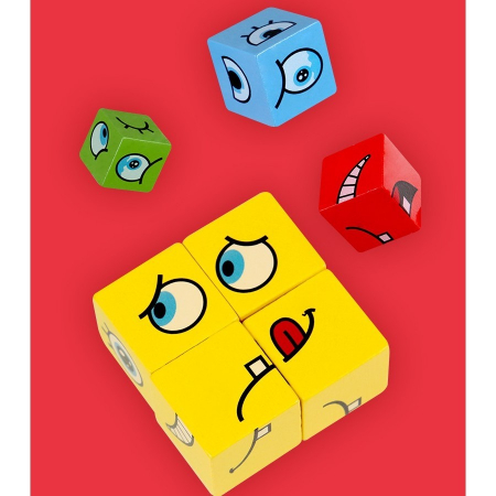 Jucarie Pentru Copii Montessori Flippy, Cub din Lemn, Asamblare Fete, 64 de Carti Distractive, Clepsidra si Clopotel inclus, pentru Baieti si Fete, Varsta +3 ani, Educativ, Cutie din carton, 21 x 21 x [10]