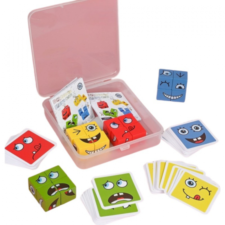 Jucarii, Copii & Bebe - Jucarie Pentru Copii Montessori Flippy, Cub din Lemn, Asamblare Fete, 64 de Carti Distractive, pentru Baieti si Fete, Varsta +3 ani, Educativ, Ambalaj din plastic, 12 x 12 x 3 cm, multicolor