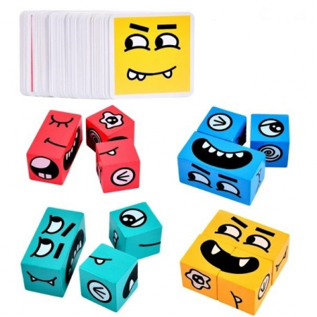 Jucarii, Copii & Bebe - Jucarie pentru copii montessori Flippy, cub din lemn, asamblare fete, 64 de carti distractive, pentru baieti si fete, varsta +3 ani, educativ, multicolor