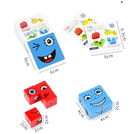Jucarie pentru copii montessori Flippy, cub din lemn, asamblare fete, 64 de carti distractive, pentru baieti si fete, varsta +3 ani, educativ, multicolor [8]