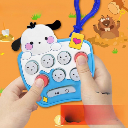 Jucarie pentru copii portabila Flippy, joc Gopher, cu lumini si muzica, tip breloc, model catelus, material silicon si ABS, bleu [2]