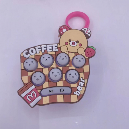 Jucarie pentru copii portabila Flippy, joc Gopher, cu lumini si muzica, tip breloc, model ursulet, material silicon si ABS, maro [2]