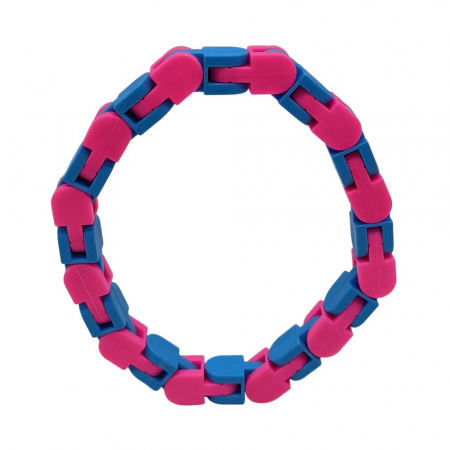 Jucarii, Copii & Bebe - Jucarie Senzoriala Antistres, Flippy, Fidget Toys, Puzzle de Imbinat Tip Sarpe, 24 Piese, +3 Ani, Albastru/Roz