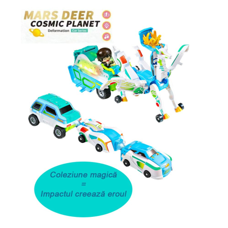 Jucarie Transformer Magnetica 3 in 1 Mars Deer Cosmic Planet, Flippy, 3 Masini Care se Transforma in Pegas Inaripat, Atractie Magnetica, 3+ Ani, din ABS, Albastru [2]