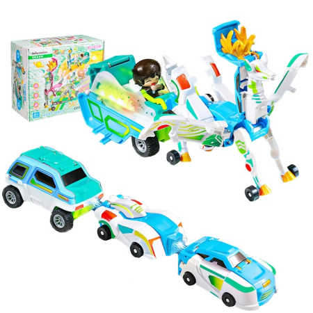 Jucarii, Copii & Bebe - Jucarie Transformer Magnetica 3 in 1 Mars Deer Cosmic Planet, Flippy, 3 Masini Care se Transforma in Pegas Inaripat, Atractie Magnetica, 3+ Ani, din ABS, Albastru