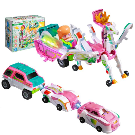 Jucarii, Copii & Bebe - Jucarie Transformer Magnetica 3 in 1 Mars Deer Cosmic Planet, Flippy, 3 Masini Care se Transforma in Pegas Inaripat, Atractie Magnetica, 3+ Ani, din ABS, Roz