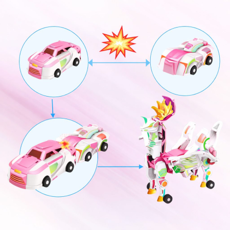 Jucarie Transformer Magnetica 3 in 1 Mars Deer Cosmic Planet, Flippy, 3 Masini Care se Transforma in Pegas Inaripat, Atractie Magnetica, 3+ Ani, din ABS, Roz [1]