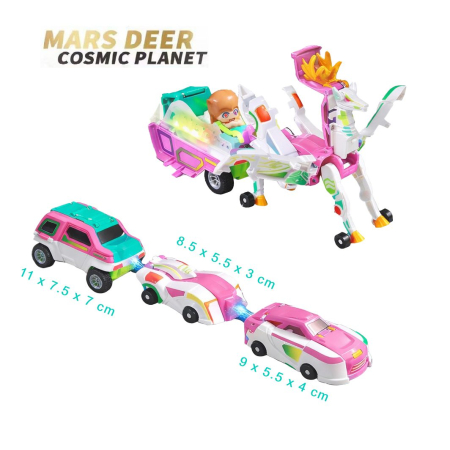 Jucarie Transformer Magnetica 3 in 1 Mars Deer Cosmic Planet, Flippy, 3 Masini Care se Transforma in Pegas Inaripat, Atractie Magnetica, 3+ Ani, din ABS, Roz [3]