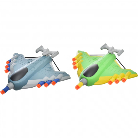 Jucaruie cu Lansator pentru Copii, Flippy, Lanseaza Manual, Tinta, 2 Avioane, 40 de Gloante din Material Moale, Joc Interactiv, 28.5x25x6.3 cm, Gri Verde [3]