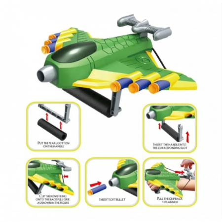 Jucaruie cu Lansator pentru Copii, Flippy, Lanseaza Manual, Tinta, Avion, 20 de Gloante din Material Moale, Joc Interactiv, 24x23.5x6.3 cm, Verde [7]