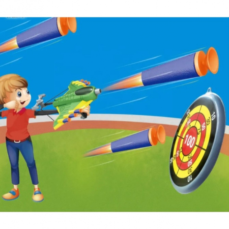 Jucaruie cu Lansator pentru Copii, Flippy, Lanseaza Manual, Tinta, Avion, 20 de Gloante din Material Moale, Joc Interactiv, 24x23.5x6.3 cm, Verde [9]