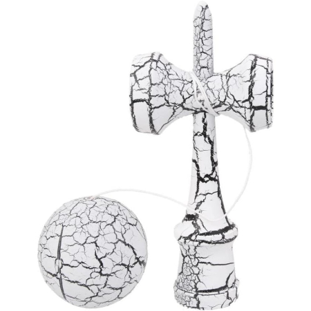 Kendama Crack, Flippy, din Lemn, 18 cm, +14 Ani, Diametru Bila 6 cm, Model Crapat, Alb [1]