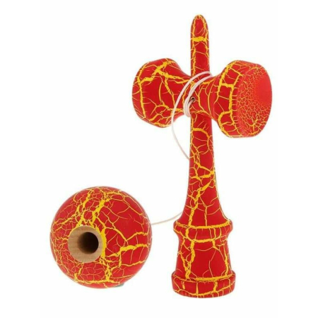 Kendama Crack, Flippy, din Lemn, 18 cm, +14 Ani, Diametru Bila 6 cm, Model Crapat, Rosu [1]