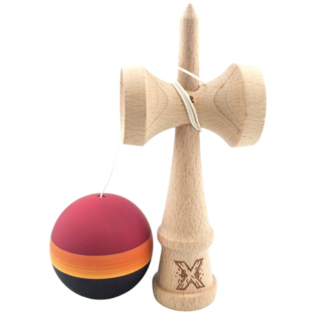 Kendama Originala X, Profesionala, Flippy, Rubber Grip, din Lemn, 18 cm, Rosu/Galben/Negru [1]