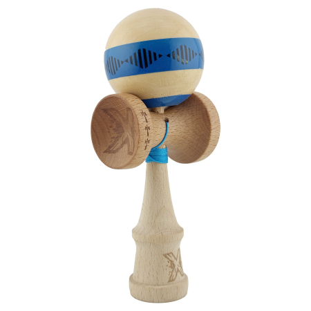 Kendama X FREQUENCY Originala, Profesionala, Flippy, Big Cups V2, Super Sticky cu Cupe Mari, Rulment Metalic, din lemn 18 cm, Ata 55 cm, Albastru/Maro [8]