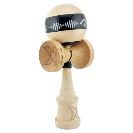 Kendama X FREQUENCY Originala, Profesionala, Flippy, Big Cups V2, Super Sticky cu Cupe Mari, Rulment Metalic, din lemn 18 cm, Ata 55 cm, Negru/Maro [8]