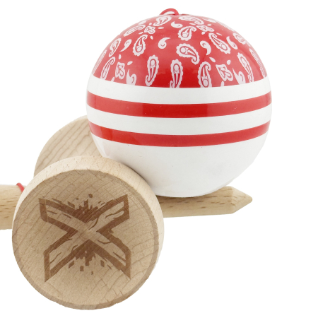Kendama X Originala CHICANOS, Profesionala, Flippy, Cupe Mari KING SIZE V3, Super Sticky, Gaura in Baza, Rulment Metalic, din lemn 18 cm, Ata 62/65 cm, Rosu/Alb [7]
