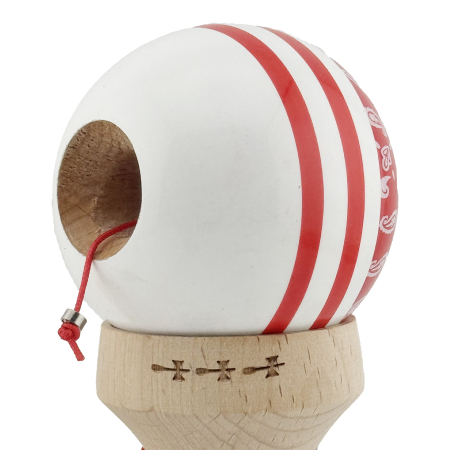 Kendama X Originala CHICANOS, Profesionala, Flippy, Cupe Mari KING SIZE V3, Super Sticky, Gaura in Baza, Rulment Metalic, din lemn 18 cm, Ata 62/65 cm, Rosu/Alb [5]