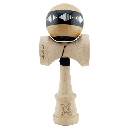 Kendama X Originala FREQUENCY, Profesionala, Flippy, Cupe Mari KING SIZE V3, Super Sticky, Gaura in Baza, Rulment Metalic, din lemn 18 cm, Ata 62/65 cm, Negru/Maro [1]