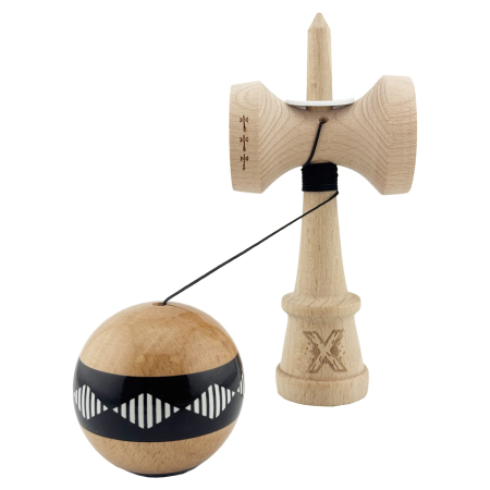 Kendama X Originala FREQUENCY, Profesionala, Flippy, Cupe Mari KING SIZE V3, Super Sticky, Gaura in Baza, Rulment Metalic, din lemn 18 cm, Ata 62/65 cm, Negru/Maro [4]