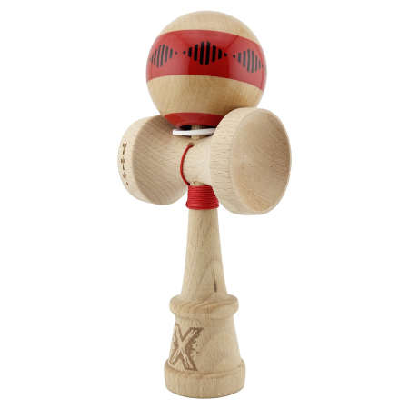 Kendama X Originala FREQUENCY, Profesionala, Flippy, Cupe Mari KING SIZE V3, Super Sticky, Gaura in Baza, Rulment Metalic, din lemn 18 cm, Ata 62/65 cm, Rosu/Maro [2]