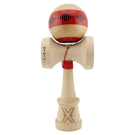 Kendama X Originala FREQUENCY, Profesionala, Flippy, Cupe Mari KING SIZE V3, Super Sticky, Gaura in Baza, Rulment Metalic, din lemn 18 cm, Ata 62/65 cm, Rosu/Maro [1]
