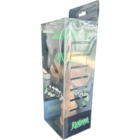 Kendama X Originala, Profesionala, Flippy, 18 cm, din Lemn, Rubber Grip, Negru/Verde [3]