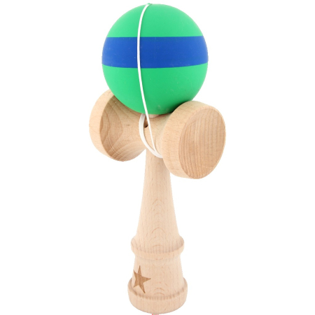 Kendama X Originala, Profesionala, Flippy, 18 cm, din Lemn, Rubber Grip, Verde/Albastru [1]