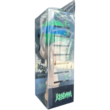 Kendama X Originala, Profesionala, Flippy, 18 cm, din Lemn, Rubber Grip, Verde/Albastru [3]