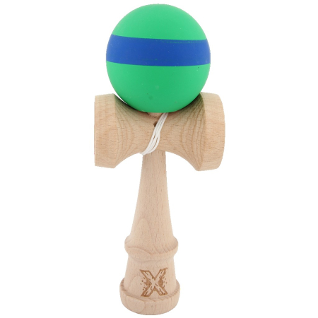 Kendama - Kendama X Originala, Profesionala, Flippy, 18 cm, din Lemn, Rubber Grip, Verde/Albastru