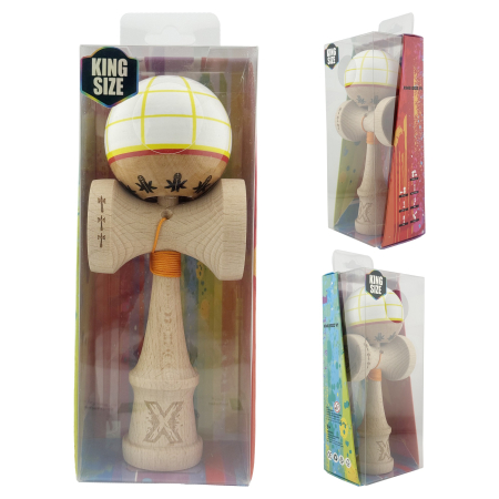 Kendama X Originala, Profesionala, Flippy, Big Cups V2, Model Glob Super Sticky Legendary Cupe Mari, Rulment Metalic cu Ata 55 cm, Alb/Galben/Rosu [3]