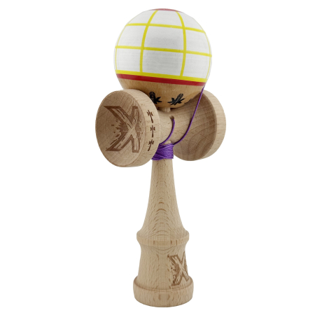Kendama X Originala, Profesionala, Flippy, Big Cups V2, Model Glob Super Sticky Legendary Cupe Mari, Rulment Metalic cu Ata 55 cm, Alb/Galben/Rosu [1]