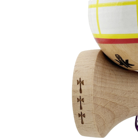 Kendama X Originala, Profesionala, Flippy, Big Cups V2, Model Glob Super Sticky Legendary Cupe Mari, Rulment Metalic cu Ata 55 cm, Alb/Galben/Rosu [5]