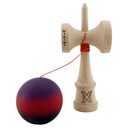 Kendama X Originala, Profesionala, Flippy, Big Cups V2, Rubber Grip cu Cupe Mari, Rulment Metalic cu Ata 55 cm, Mov/Rosu/Negru [2]