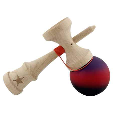 Kendama X Originala, Profesionala, Flippy, Big Cups V2, Rubber Grip cu Cupe Mari, Rulment Metalic cu Ata 55 cm, Mov/Rosu/Negru [3]