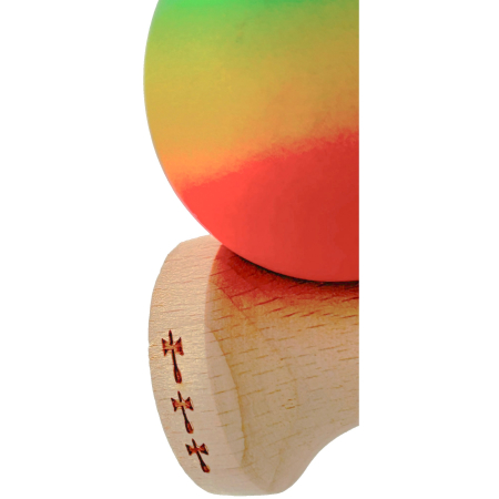 Kendama X Originala, Profesionala, Flippy, Big Cups V2, Rubber Grip cu Cupe Mari, Rulment Metalic cu Ata 55 cm, Verde/Galben/Rosu [1]