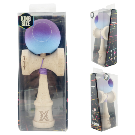 Kendama X Originala, Profesionala, Flippy, Big Cups V2, Rubber Grip cu Cupe Mari, Rulment Metalic cu Ata 55 cm, Violet/Albastru [9]