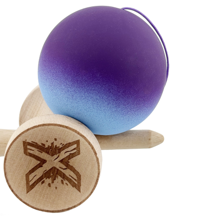 Kendama X Originala, Profesionala, Flippy, Big Cups V2, Rubber Grip cu Cupe Mari, Rulment Metalic cu Ata 55 cm, Violet/Albastru [5]