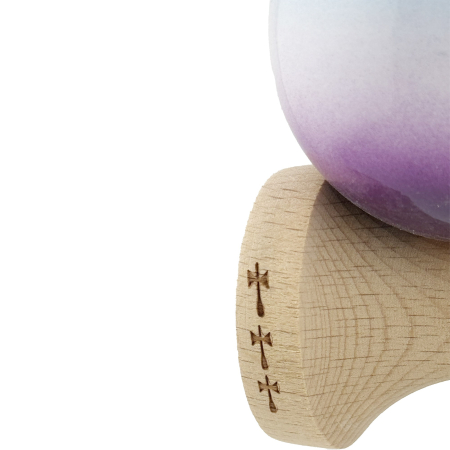Kendama X Originala, Profesionala, Flippy, Big Cups V2, Super Sticky cu Cupe Mari, din lemn 18 cm, Rulment Metalic cu Ata 55 cm, Albastru/Alb/Mov [5]