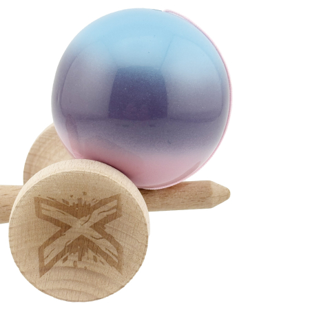 Kendama X Originala, Profesionala, Flippy, Big Cups V2, Super Sticky cu Cupe Mari, din lemn 18 cm, Rulment Metalic cu Ata 55 cm, Albastru/Mov/Roz [6]