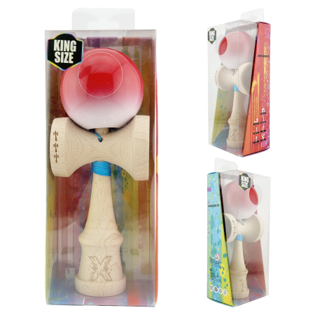 Kendama X Originala, Profesionala, Flippy, Big Cups V2, Super Sticky cu Cupe Mari, din lemn 18 cm, Rulment Metalic cu Ata 55 cm, Gradient Rosu/Alb [9]