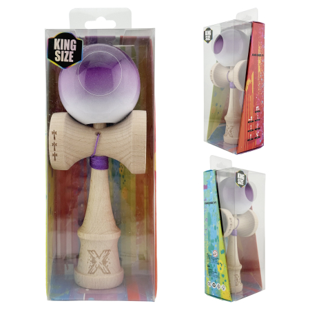 Kendama X Originala, Profesionala, Flippy, Big Cups V2, Super Sticky cu Cupe Mari, din lemn 18 cm, Rulment Metalic cu Ata 55 cm, Mov/Alb [9]