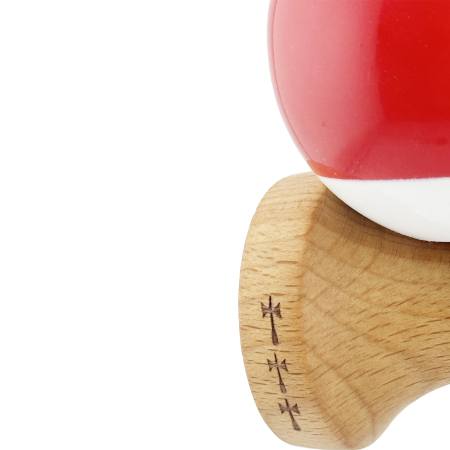 Kendama X Originala, Profesionala, Flippy, Big Cups V2, Super Sticky cu Cupe Mari, din lemn 18 cm, Rulment Metalic cu Ata 55 cm, Rosu/Alb [5]
