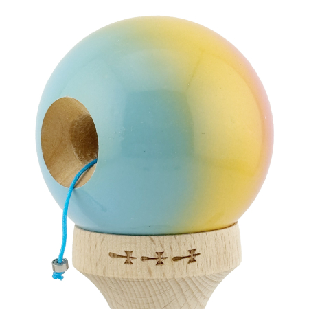 Kendama X Originala, Profesionala, Flippy, Big Cups V2, Super Sticky cu Cupe Mari, din lemn 18 cm, Rulment Metalic cu Ata 55 cm, Roz/Galben/Albastru [4]
