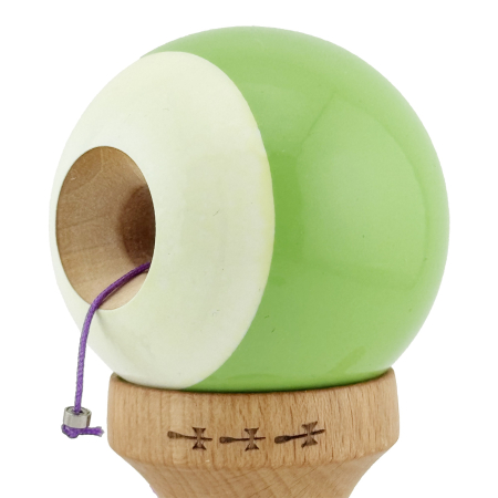 Kendama X Originala, Profesionala, Flippy, Big Cups V2, Super Sticky cu Cupe Mari, din lemn 18 cm, Rulment Metalic cu Ata 55 cm, Verde deschis/Alb [4]