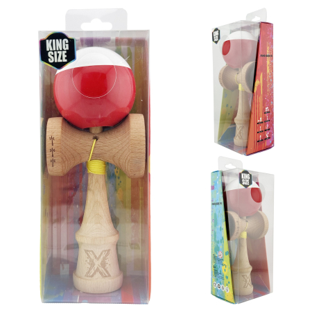 Kendama X Originala, Profesionala, Flippy, Big Cups V2, Super Sticky cu Cupe Mari, Rulment Metalic, din lemn 18 cm, Ata 55 cm, Alb/Rosu [4]