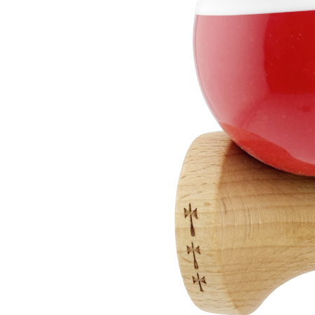 Kendama X Originala, Profesionala, Flippy, Big Cups V2, Super Sticky cu Cupe Mari, Rulment Metalic, din lemn 18 cm, Ata 55 cm, Alb/Rosu [6]