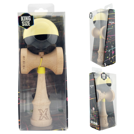 Kendama X Originala, Profesionala, Flippy, Big Cups V2, Super Sticky cu Cupe Mari, Rulment Metalic, din lemn 18 cm, Ata 55 cm, Galben/Negru [4]
