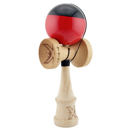 *LICHIDARE STOC* Kendama X Originala, Profesionala, Flippy, Big Cups V2, Super Sticky cu Cupe Mari, Rulment Metalic, din lemn 18 cm, Ata 55 cm, Negru/Rosu [1]