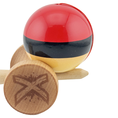 Kendama X Originala, Profesionala, Flippy, Big Cups V2, Super Sticky cu Cupe Mari, Rulment Metalic, din lemn 18 cm, Ata 55 cm, Rosu/Negru/Galben [7]